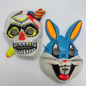 Vintage Ben Cooper Halloween Mask Lot Clown Bunny Rabbit FLAWS POOR CONDITION